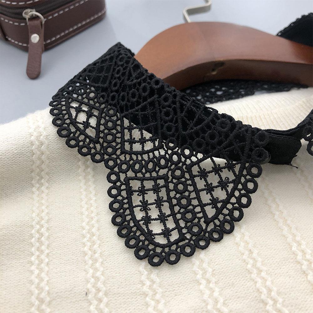 Women's White Decorative Fake Collar Shawl Wrap Hollow Out Detachable Versatile Collar Lapel Shirt Blouse Top False Collar