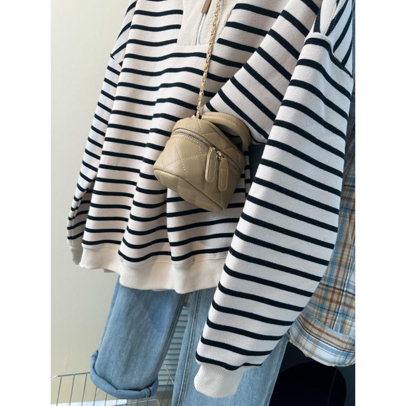 Women Plus Size Striped Half Zip Turn Down Collar Loose Thin Pullover Sweatshirt
