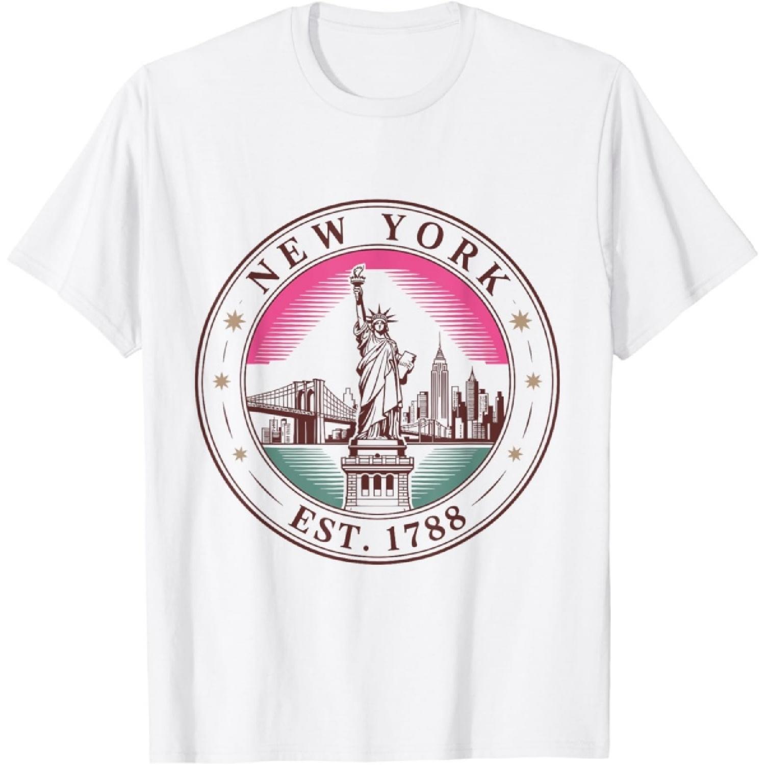 New York Retro State 1788 Shirt Liberty Skyline Bridge T-Shirt S