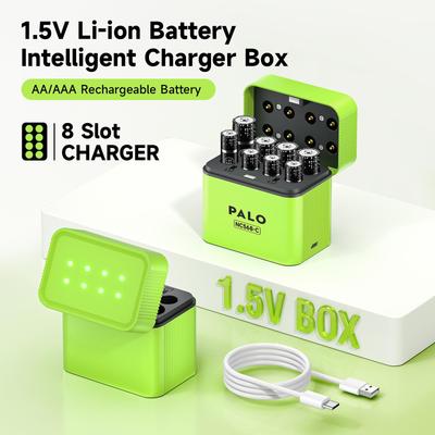 PALO 3400mWh Li-Ionen 1,5V AA und AAA Akkus mit 8-Kanal magnetischem Klappladegerät für 1,5V 2A 3A Lithium-Akkus