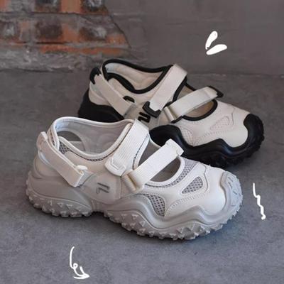 2024 Summer New Mary Jane Retro Ugly Women's Shoes Mesh Cloth Tire Thick Bottom Hollow Sports Sandals Anti-slip Wear Sneakers