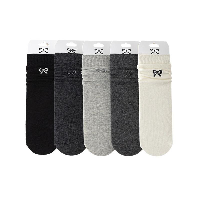 Women's Summer Thin Ballet Style Bow Embroidered Boneless Cotton Socks