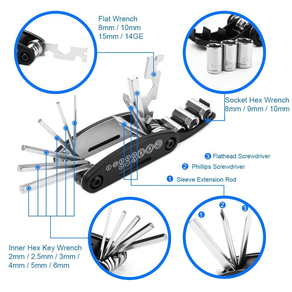Bicycle Multitool Folding Portable Tool Hex Wrench Set with 16 Different Tools in One Unit Repair Tools Kit Bike Accessories
