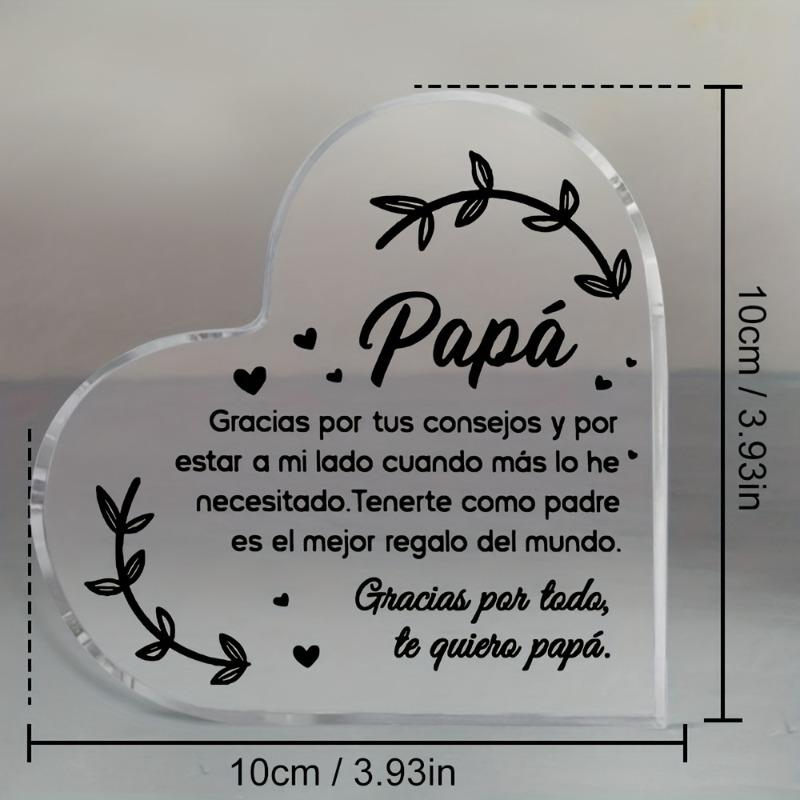 2D Flat Spanish Inscription Heart-Shaped Acrylic Desktop Decorative Plaque, Spanish Dad Gift, Suitable for Wall Decoration, Porch, Room, Villa, Accent