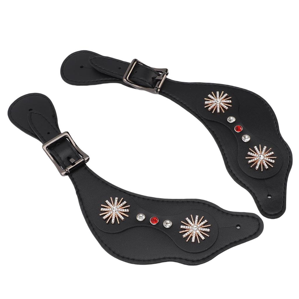 Spur Straps Western Rhinestone Floral Boots Vintage Spur Straps for Horse Riders Adjustable Length Handcrafted Black