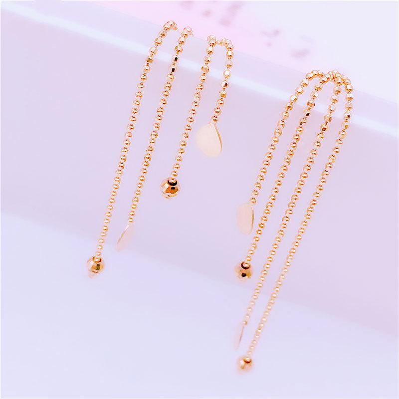 Purple Gold Bead Fringed Ear Line Mori Variety Color Gold Retro Plated Rose Long Earrings