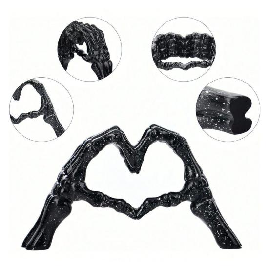 Skeleton Hands Heart Sculpture Gothic Love Gesture Statue Resin Heart Shape Skeleton Finger Gesture Figurine for Halloween Home Decor Gift