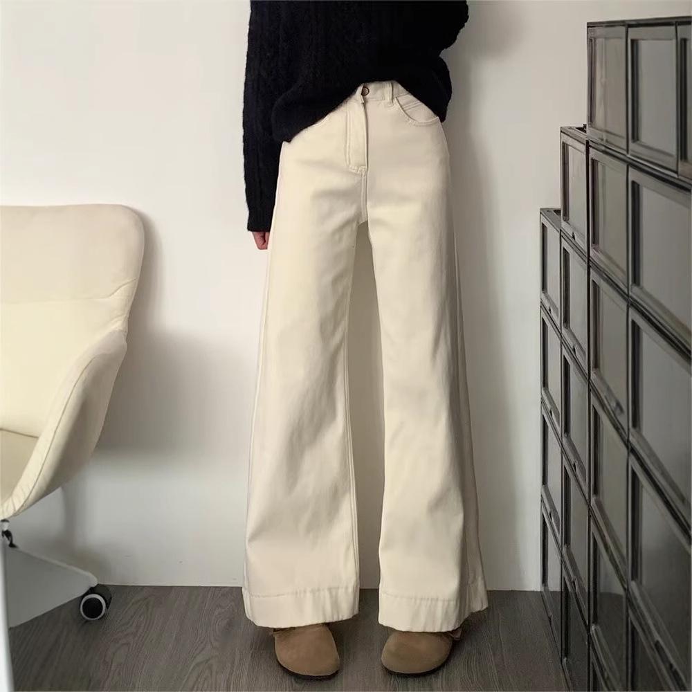 

Женские джинсы большого размера темно-синего цвета с высокой посадкой и широкими штанинами: Осенние укороченные брюки в стиле ретро 2XL: Height 155-165CM (133-145 lbs)