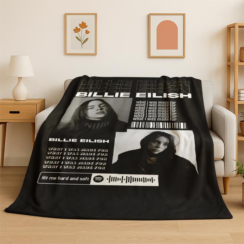 3D Billie Eilish Singer Star Flannel Blanket Soft Warm Throw Blanket for Bedroom Living Room Bed Travel Camping Picnic Gift