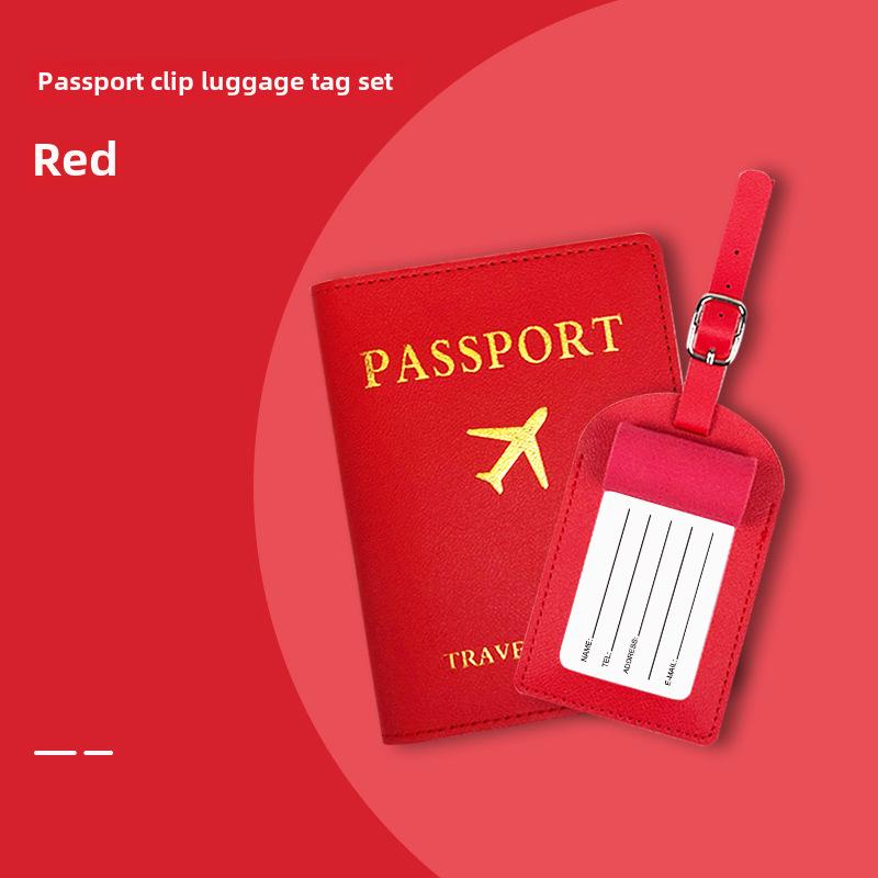 "PU Leather Luggage Tag & Passport Cover Set with Cross-Border Airplane Design"
