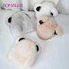 SOMALER Cute Bear Ears Pattern Fur Hat for Women Girls Real Fox Fur Beanie Fluffy Russia Style Bomber Beanie with Lining for Cold Winter