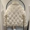 Women Autumn Winter White Duck Down Jacket Coat Padded Short Stand Fur Collar Single-breasted Pocket Loose Warm Solid Color