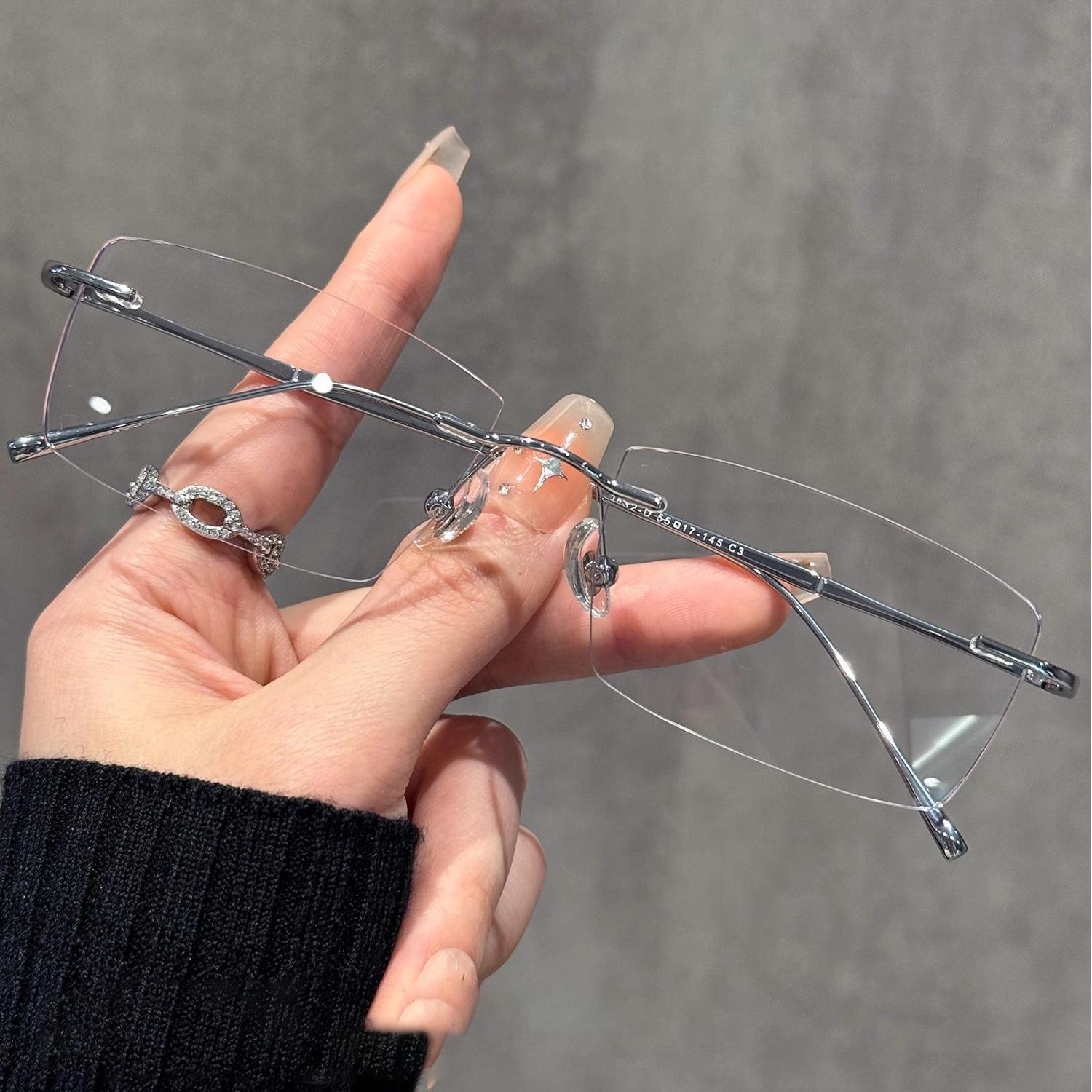 

KLASSNUM Women Men Rimless Myopia Glasses Anti-blue Light Metal Frame Spectacles Diopter Minus 0-1.0-1.5-2.0-2.5-3.0-3.5-4.0-6.0 -600 срібний