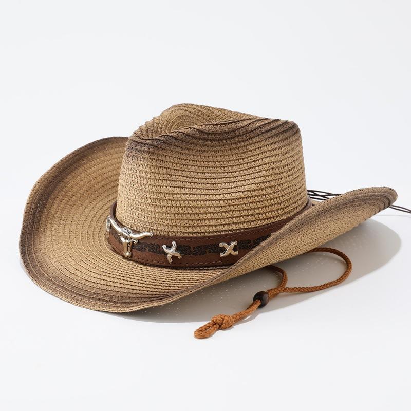 European and American new western denim straw hat women's French vacation sunscreen hat outdoor camping shading weaving