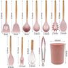 Silicone Cooking Utensils Kitchen Utensil Set, 12 PCS Wooden Handle Nontoxic BPA Free Silicone Spoon Spatula Turner Tongs Kitchen Gadgets Utensil Set