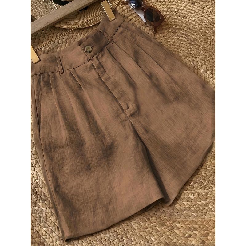 Retro Cotton and Linen Wide-leg Shorts for Women's Summer Thin Semi-elastic High-waisted Versatile and Thin Loose Casual Women's Pants