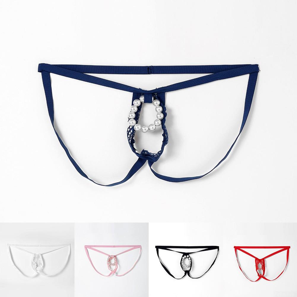 Męskie seksowne przezroczyste koronkowe stringi z odkrytymi plecami i bez krocza