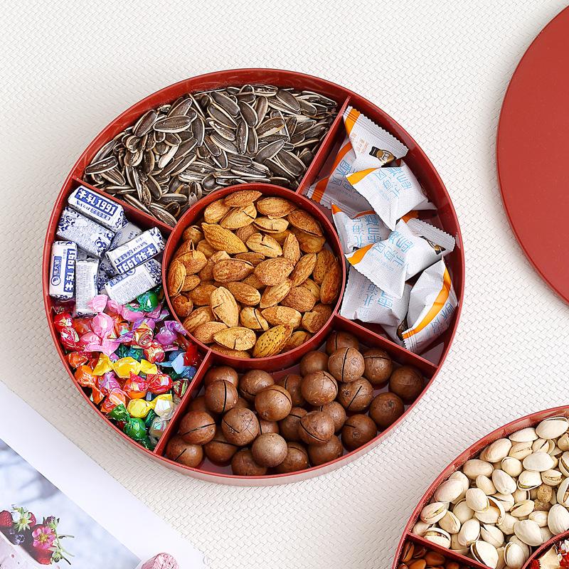 Creative Festive Fruit Plate With Lid Dried Fruit Storage Box Light Luxury Candy Plate Household Living Room Tea Table Zero Food Melon Seed Fruit Box