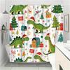 1pc Dinosaur Christmas Shower Curtain - Santa Hats, Gifts, Trees & Snowflakes, Green Dinosaurs, 70.8x70.8",  Washable Polyester