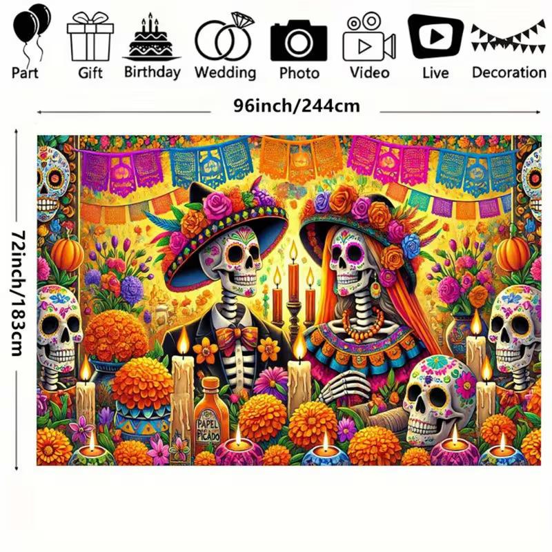 Mexican Culture Event Background with Marigolds and Papel Picado Flags