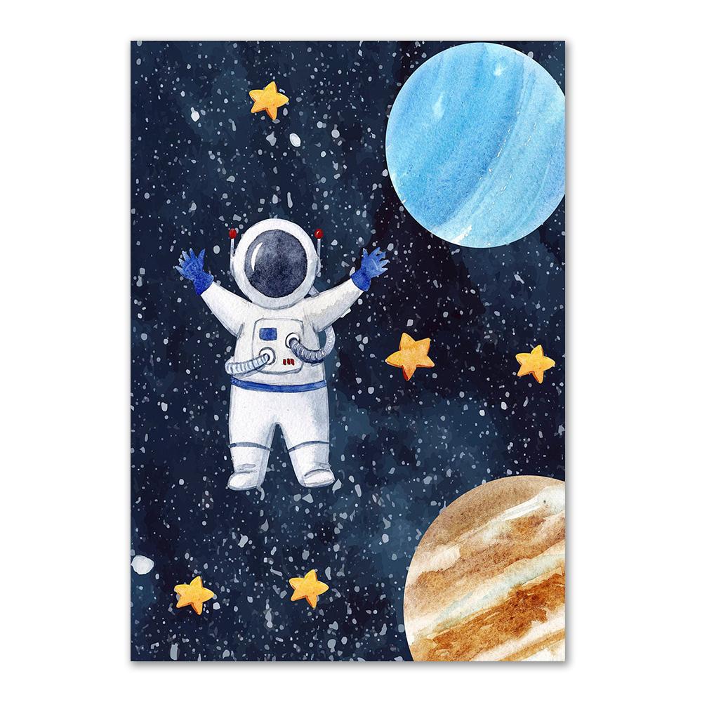 

На заказ детское имя, настенный художественный постер, принт, космическая ракета, астронавт, планета, детская холст, картина, персонализированная настенная живопись, искусство 21x30cm No Frame