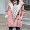 Women Fall Winter Coat Hooded Soft Plush Long Sleeve Thick Mid Length Windproof Cold Resistant Buttons Loose Pockets Lady Jacket