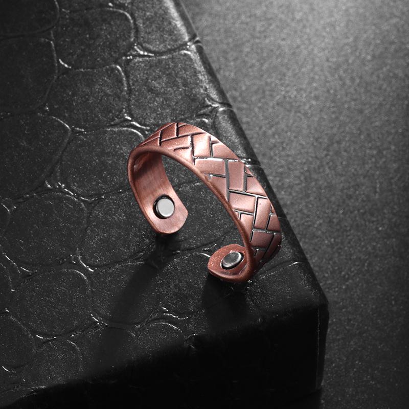 Fashion Square Brick Striped Copper Ring Men Women Energy Magnetic Therapy Open Ring Healing Sleep Weight Loss Jewelry