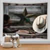 Linda tapeçaria retrô de madeira para pendurar na parede, tecido de parede para dormitório de cowboy com música, decoração de quarto e casa