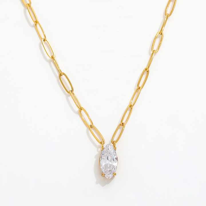 Matte Waterproof Water Drop Cubic Zirconia Pendant Paper Needle Necklace Stainless Steel Fashion Jewelry