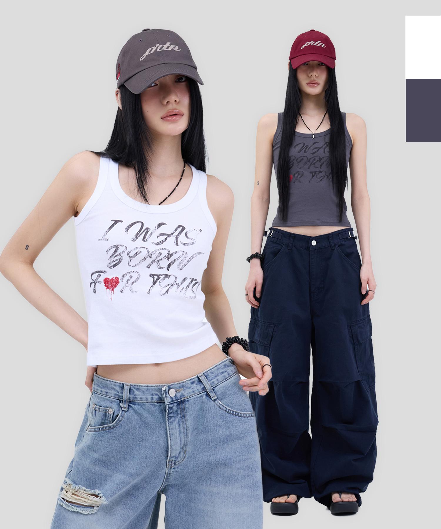 Fortena [2Pack] Wasborn Graphic Tank Top-2Color Charcoal
