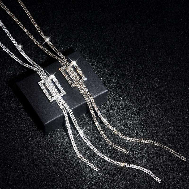 Decorative Long Elegant Necklace For Women In Alloy With Geometric Design And Accents Crystal