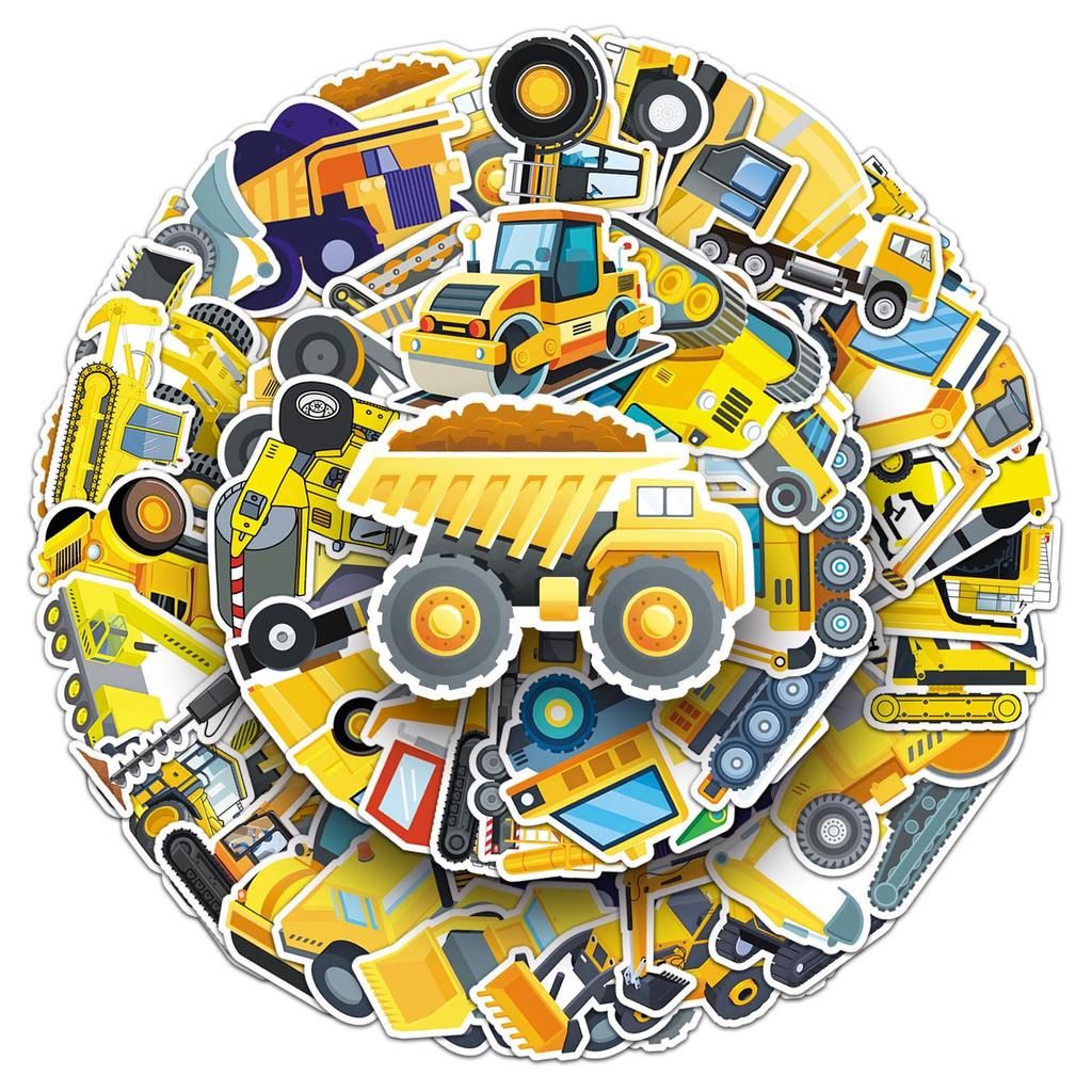 50pcs Cartoon Construction Vehicle Stickers for Kids - Graffiti Decor for Phone, Suitcase, Toys