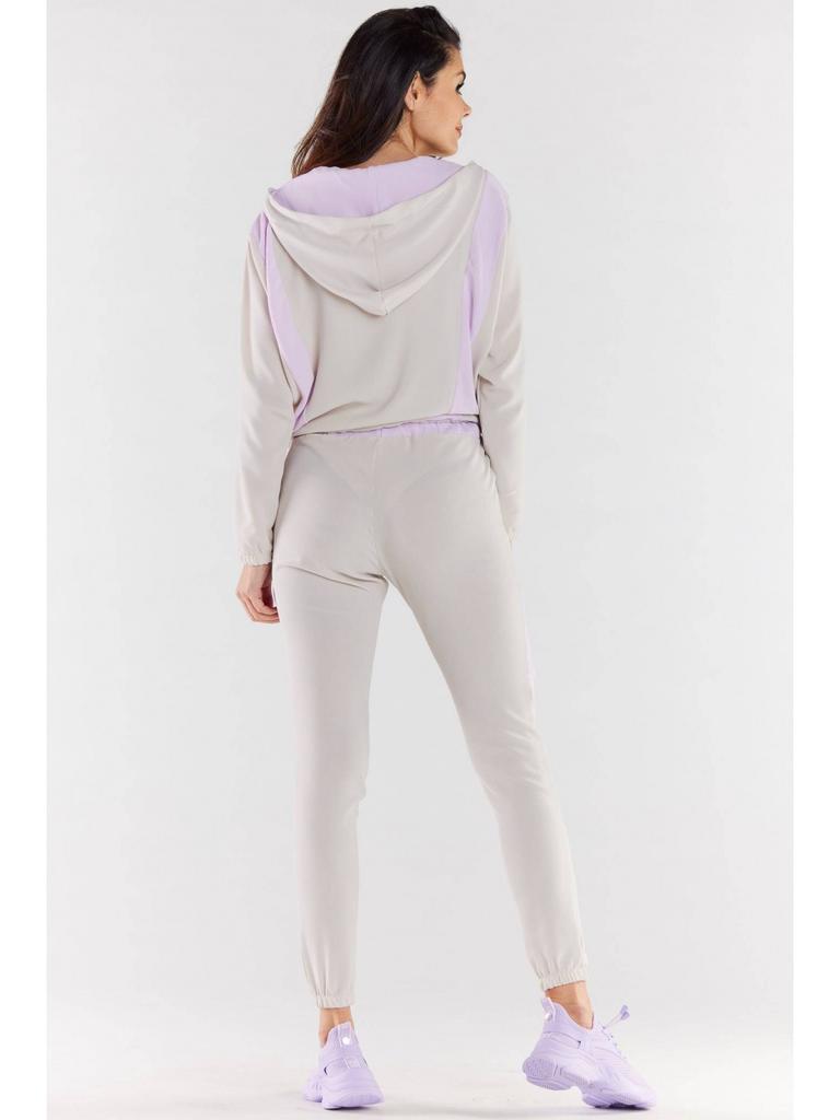 Casual fabric hoodie, beige and purple, size M