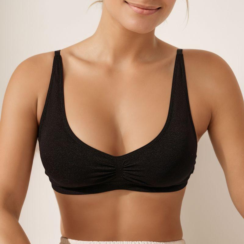 

French Style Deep V Sexy Triangle Cup Bra Women s Thin Summer Wireless Soft Support Beauty Back Exercise Gathering Bra Black(With chest pad]) XL([Recommendation 85ABC]])
