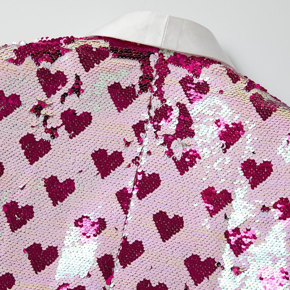 PYJTRL Mens Fashion Love High Density Shiny Sequin Suit Jacket Blazer