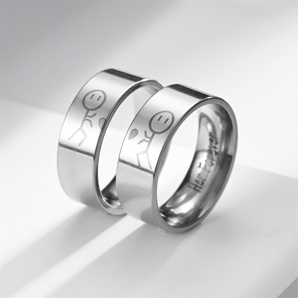 2/Pcs Cartoon Anime Image Love Couple Ring 8MM Fashion Punk Stainless Steel  Men's And Women's Engagement Charm Jewelry