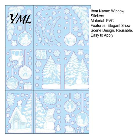 Winter Holiday Glass Stickers 9 Sheets Christmas Static Window Stickers, Reusable Snowflake Santa Claus Reindeer Film Decals for Decoration,