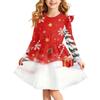 Girls Christmas Print Long Sleeve Dress with Sleeves for Holiday Party and