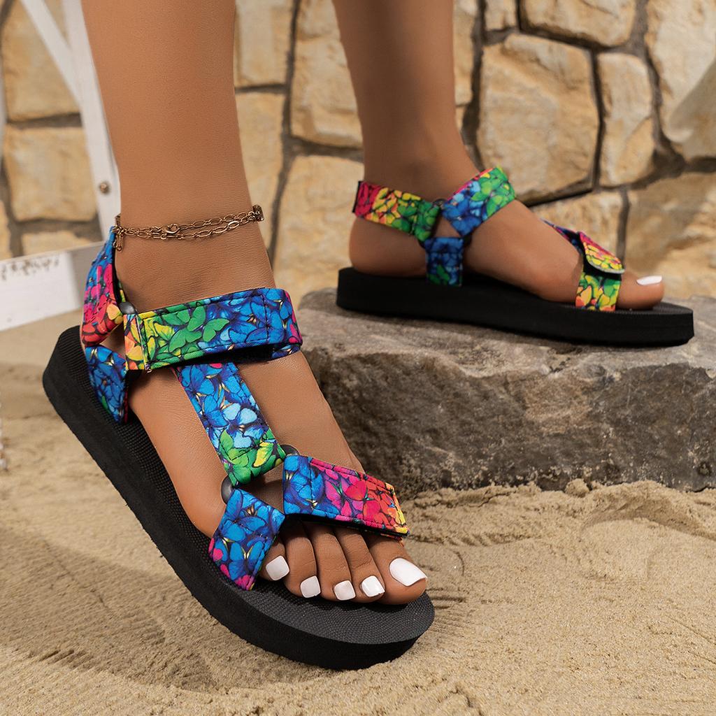 New slippers fashionable outer wear women's large size sandals women's platform Velcro collage girl sandals