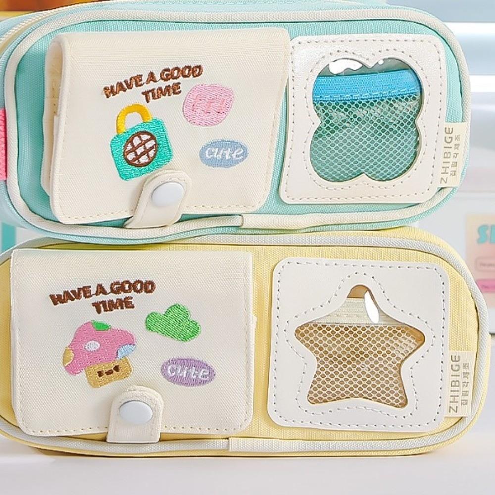 PVC Display Y2K Cartoon Stationery Bag Embroidery Ins Pencil Pouch Cute Korean Pencil Case Student