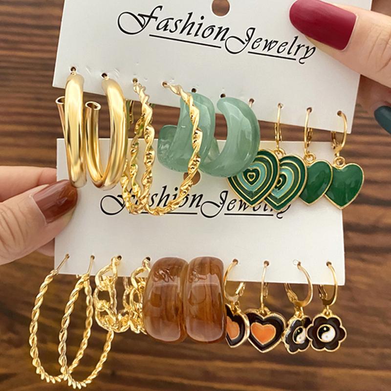 Metal Earrings Set Wholesale Trendy Colorful Butterfly Vintage Earring Set For Women Elegant Heart Dangle Wedding Party Jewelry
