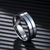 Fashion 8mm Blue Groove Stainless Steel Rings For Men Silver Color Brushed Men Rings Wedding Band  Wholesale