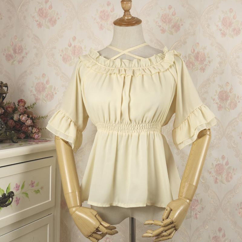 Lolita Off-Shoulder Western Dress: Ruffled Chiffon Soft Girl High-Waisted Long-Sleeve Shirt