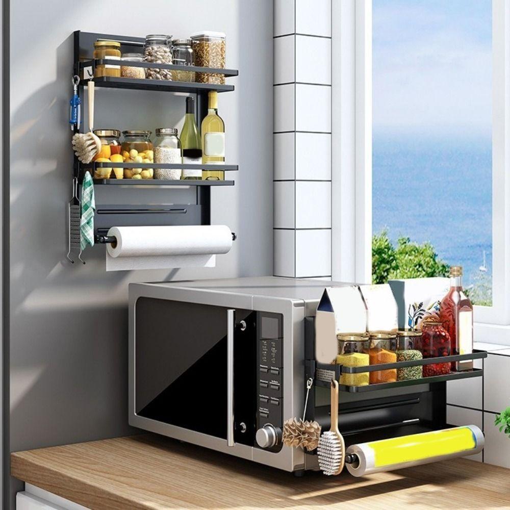 Wall Mounted Refrigerator Magnetic Shelf Large Capacity Space Saving Refrigerator Side Storage Rack Folding
