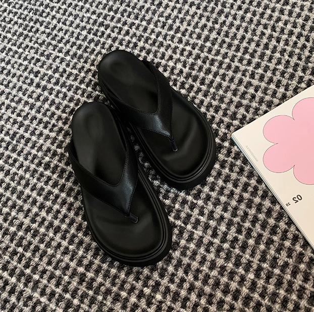 Sheepskin Version~ Casual Versatile Round Head Toe Thick Bottom Simple Flip-flops Women's Summer Outer Wear Cold Slippers