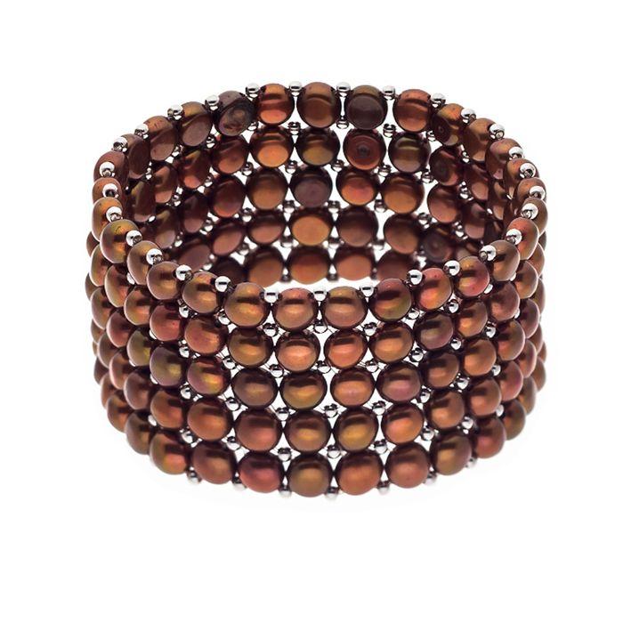 Bracelet - Pearls & Colors - Perle de Culture d'Eau Douce 3-4 mm Rondes - Perle Chocolat - Argent 925 - Qualité AAA+ - Femme