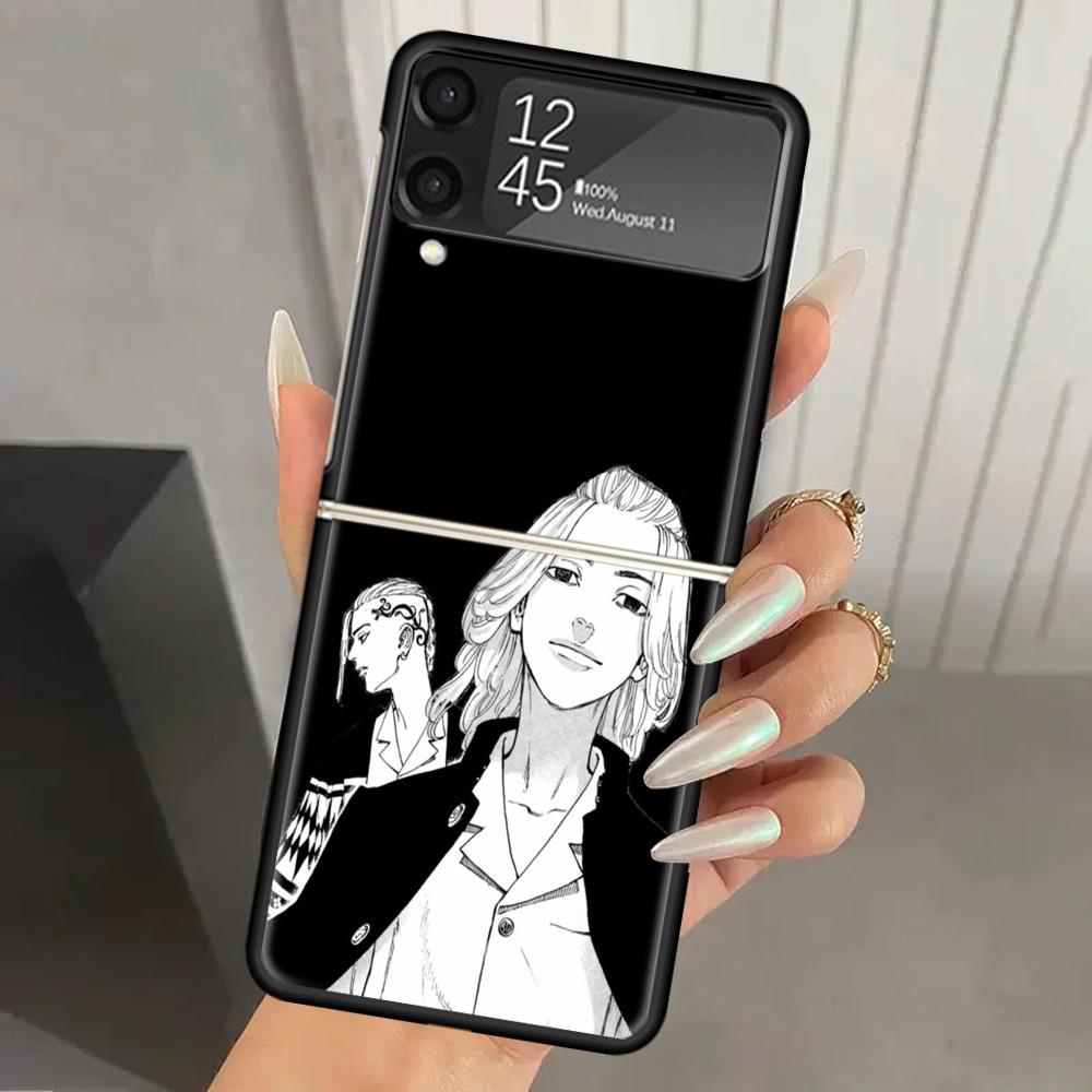 Tokyo Aevengers Black Anime Hard PC Phone Case For Samsung Galaxy Z Flip 7 6 5 4 3 Black ZFlip7 ZFlip6 Flip5 Flip4 Flip3 5G Prin