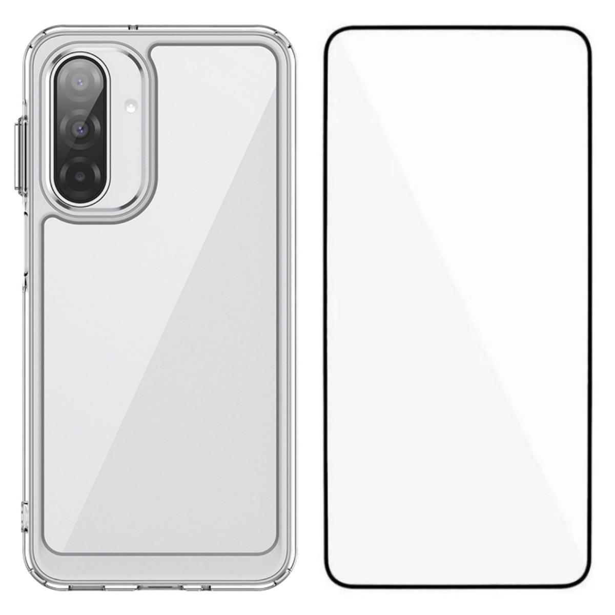 

For Samsung Galaxy A17 5G Case WANLONFENG MF Series TPU Acrylic Clear Phone Cover with Tempered Glass Film Transparent