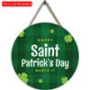 2D Flat 20*20cm1pc March 17 St Patricks Day Green Stripe Cartoon Four Leaf Grass Round Decorative Door Pendant Hanging Welcome Party Wooden Sign Happy