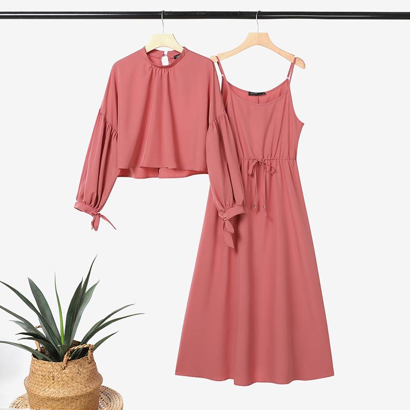 ZANZEA Women Long Sleeve Blouse and Dress Summer Two Piece Suit Sets